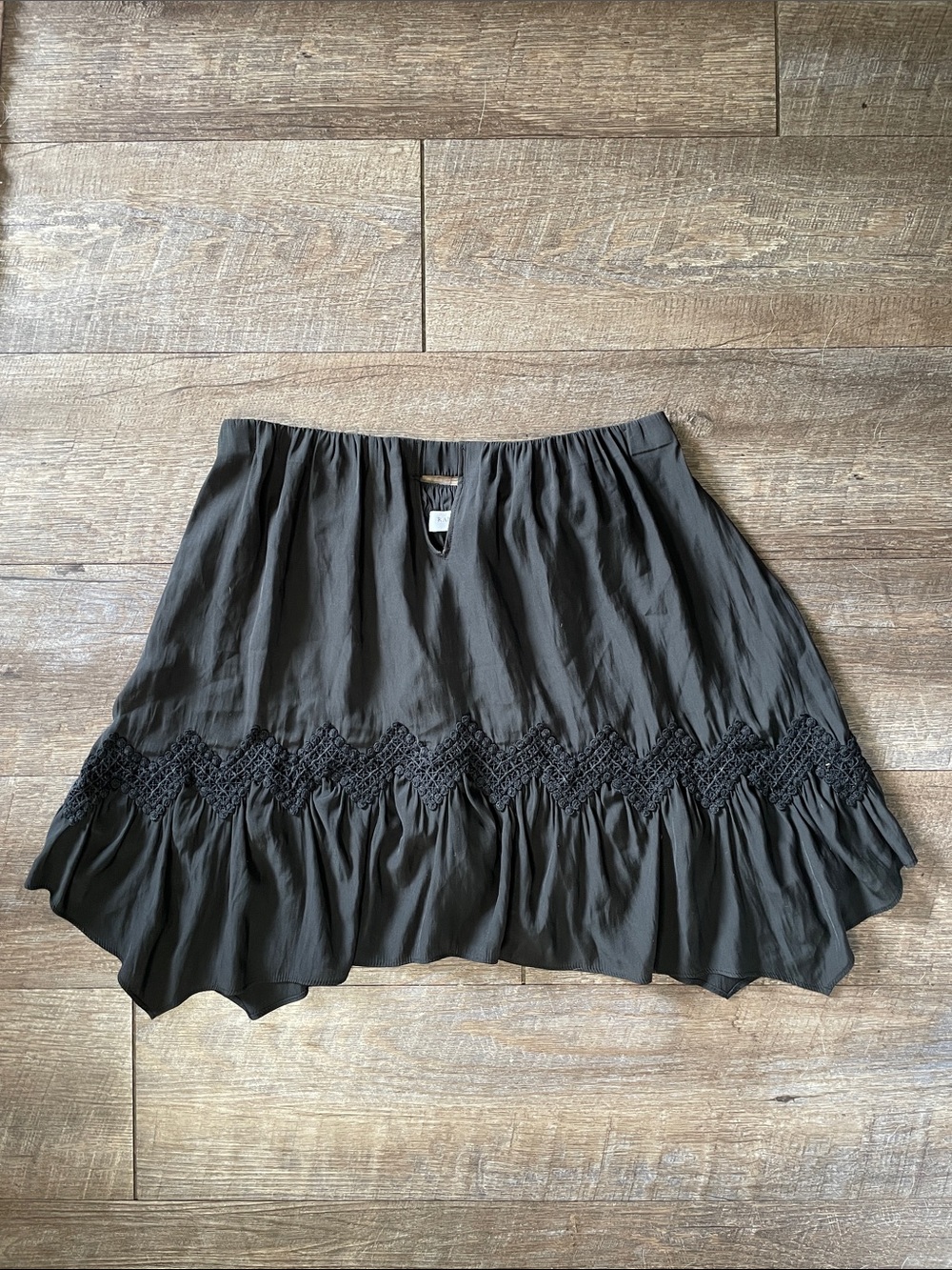 Ramy Brook Black Ruffled Crochet-Trim Strapless Keyhole Front Top